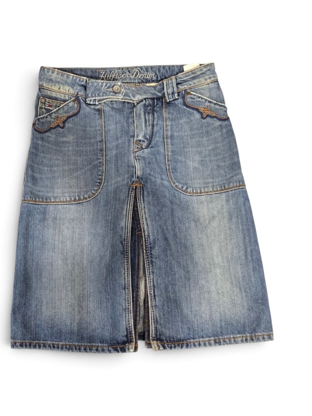 Vintage Y2K Tommy Hilfiger Denim Skirt Blue Embroidered Pockets 90s Size XS